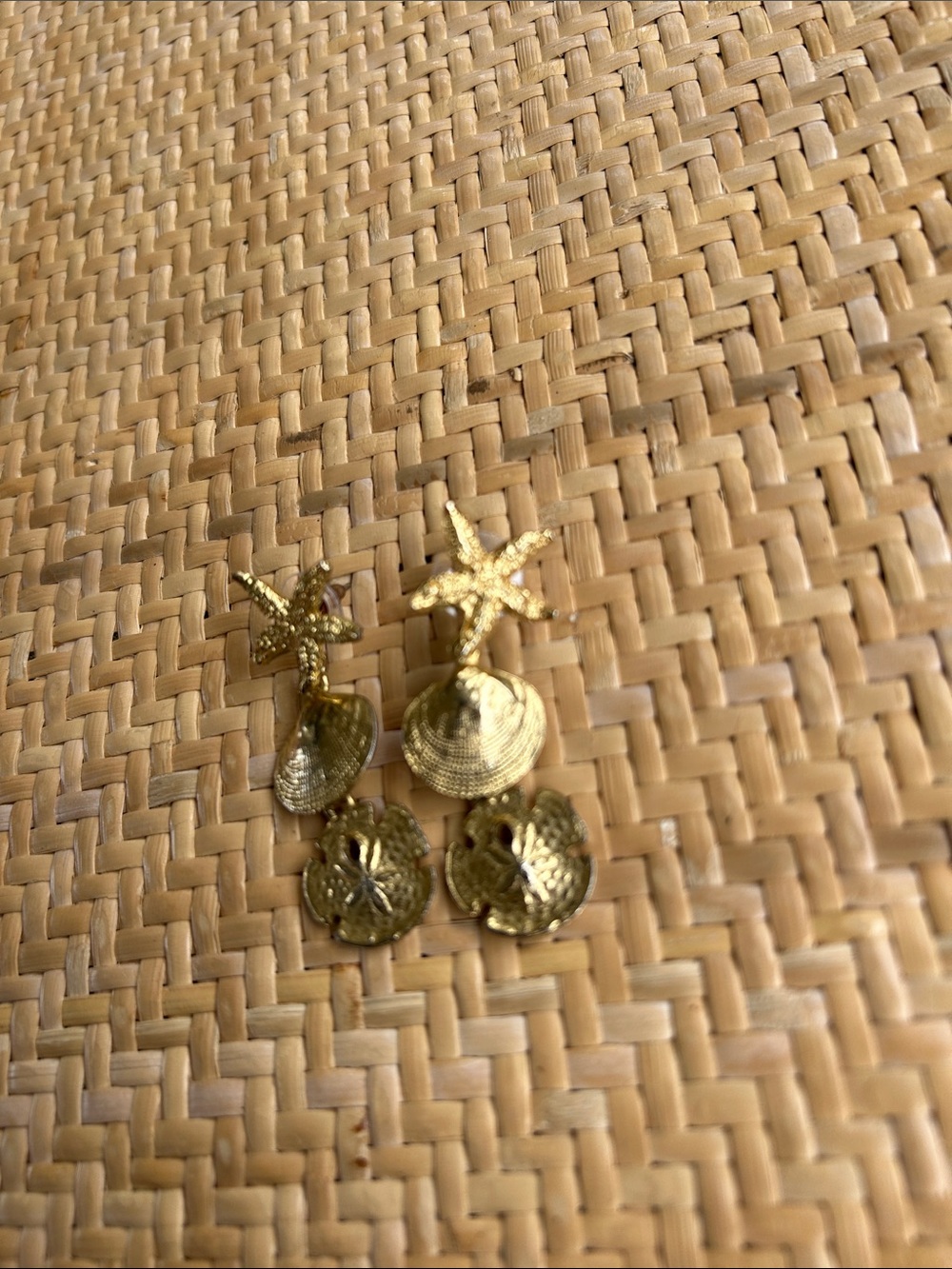 Gold Starfish and Seashell Drop Earrings - Women Jewelry